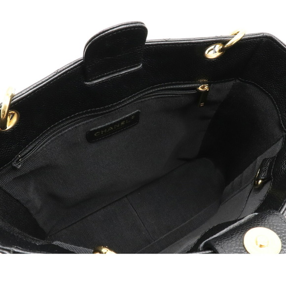 Chanel PST Matelasse Coco Mark Chain Tote Bag Caviar Skin Black Gold - Picture 5 of 7